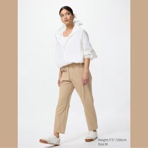 Uniqlo Cotton Relaxed Ankle Pants w/ Drawstring Waist in Beige